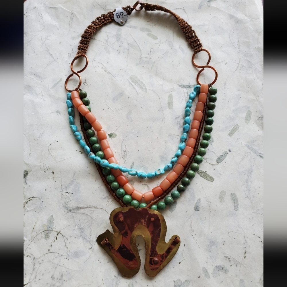 Handmade Gemstone Beaded Crocheted Silk & Copper Necklace